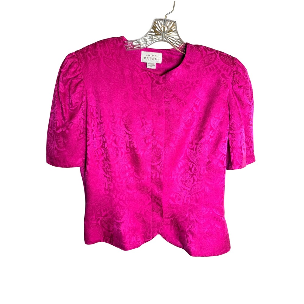 Adrianna Papell Blouse Womens 10 Pink Silk Jacquard Paisley Barbiecore Vintage